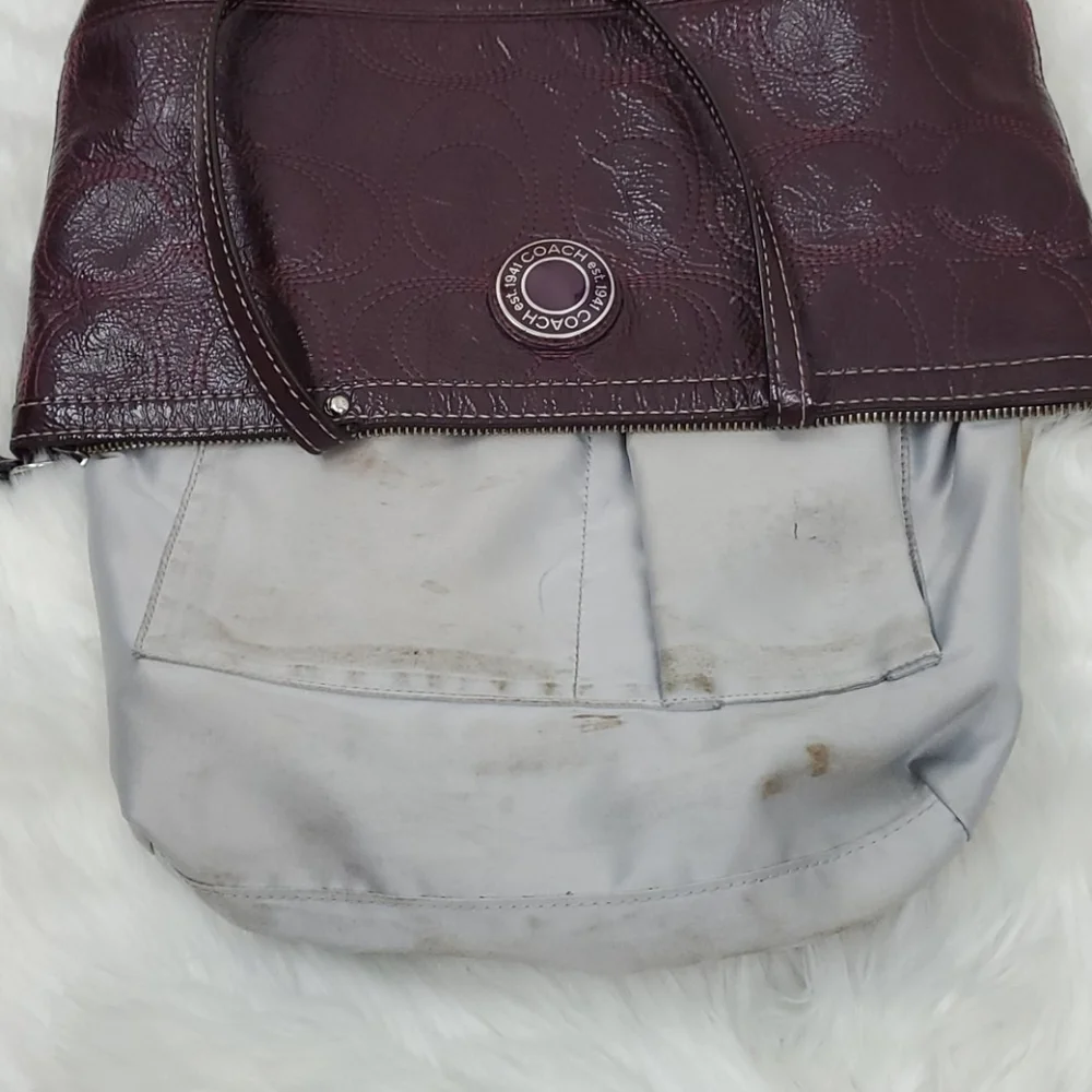 Coach patent leather signature shoulder purse bag cherry color